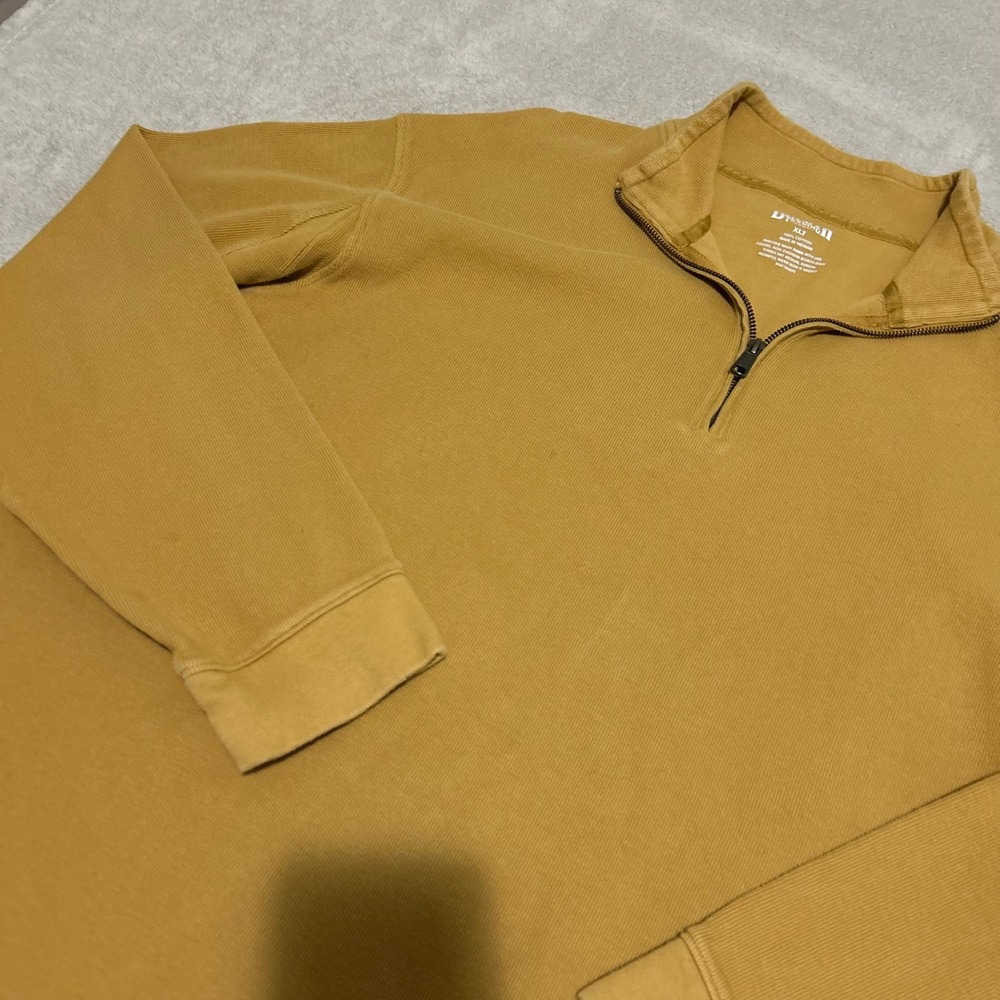 Duluth Trading Co Quarter Zip Pullover Mens XLT Mustard Yellow Ribbed Cotton